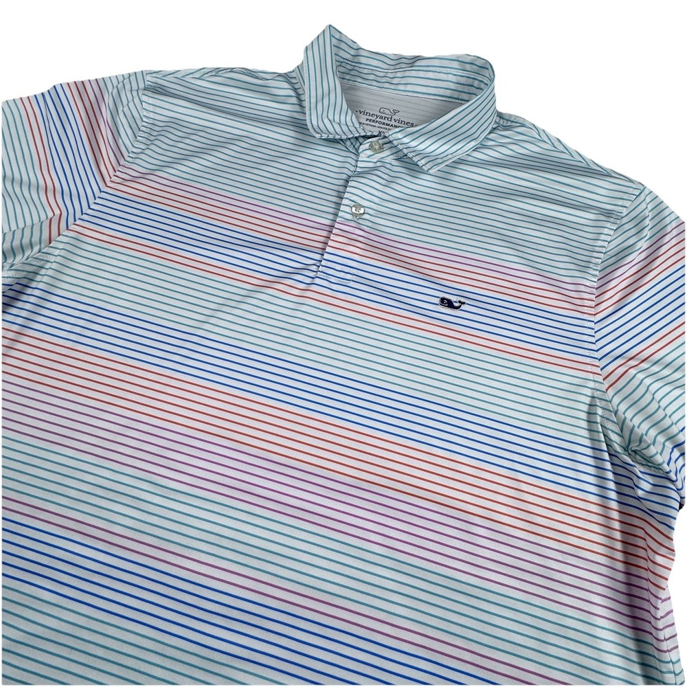 Vineyard Vines Performance Polo Men XL Stripe Golf Wicking Logo Stretch White